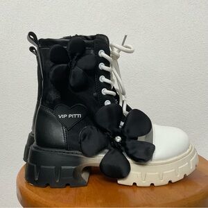 VIP Pitti Black, White Gradient Floral Mesh Platform Boots Size 37 US 6.5